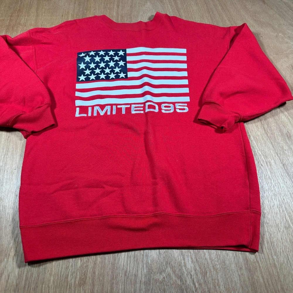 Vintage Limited Jeans 95 USA Flag Sweatshirt Red Crewneck Made Korea Small
